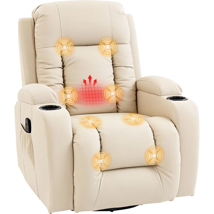 MELAYR, Massagesessel mit Wipp-, Liege- & Wärmefunktion, 3 Modi, drehbar, Cremeweiß, 99 x 82 x 103 cm – Bild 1
