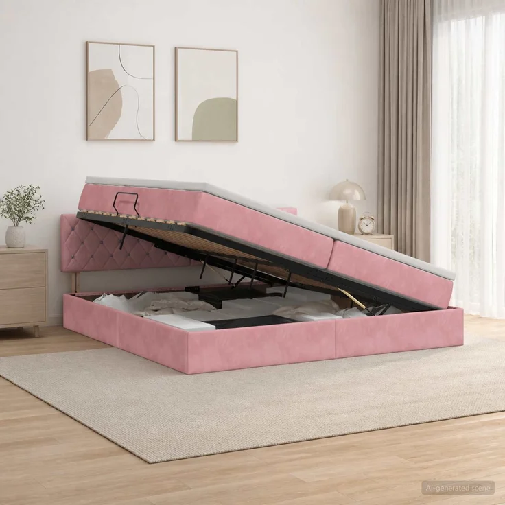 vidaXL LED-Speicherbett mit Matratze Rosa 200 x 200 cm Samt 3459215 – Bild 1