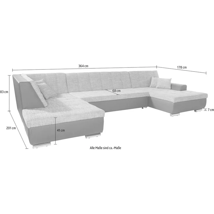 DOMO collection Wohnlandschaft TREVISO inkl. Zierkissen, moderne Steppung, XXL: 364x201x83 cm, wahlweise mit Bettfunktion, in vielen Bezugsarten auch in Cord U-Form – Bild 4