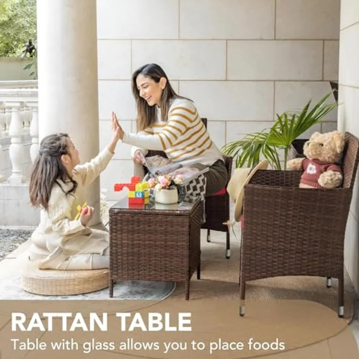 Balkonmöbel Set, 3-Teilige Gartenmöbel Terrassenmöbel aus PE-Rattan | bistrotisch mit 2 stühlen für Kleiner Balkon Terrasse Draußen, Polyrattan balkonmöbel 2 Personen – Bild 6
