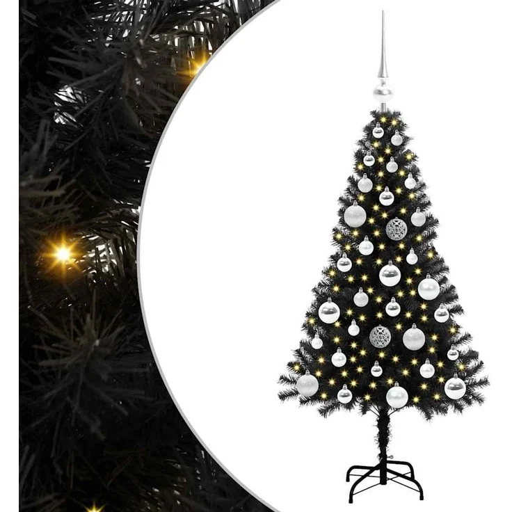 vidaXL Weihnachtsbaum mit LED-Beleuchtung Schwarz 120 cm PVC und Stahl 3396461 – Bild 2
