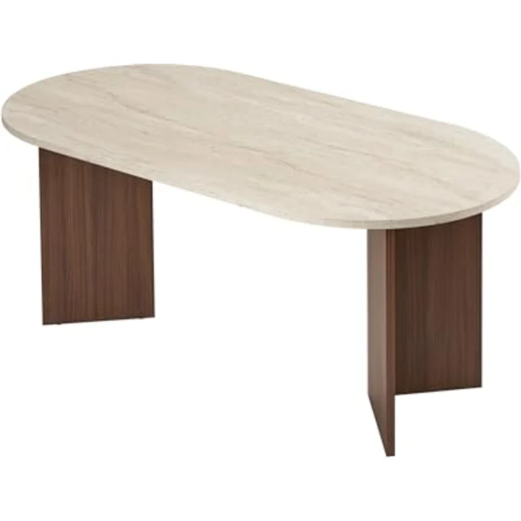 Modern Dining Table, 180 x 90 x 75 cm, Travertine & Walnut Colors | 100% Melamine Coated Particle Board, 25 mm Thickness | Stylish & Durable Design, Perfect for Contemporary Dining Spaces – Bild 2
