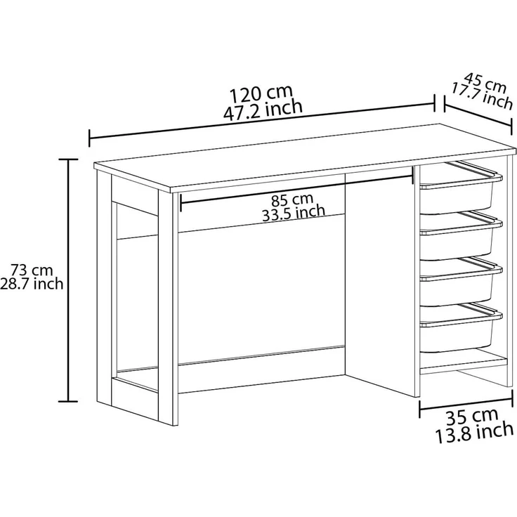 Skye Decor 'Hero - White, Antique Walnut' Schreibtisch, Weiß / Antik-Walnuss, 120 x 73 x 45 cm – Bild 3
