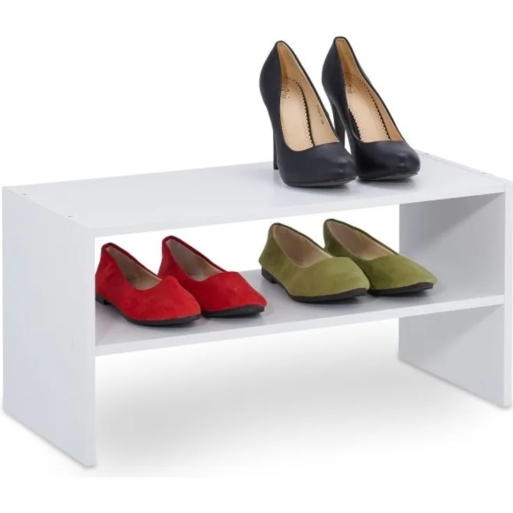 Weißes Schuhregal mit 2 Ablageflächen