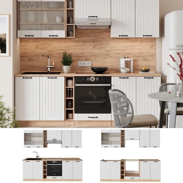 Küchenzeile Fame-Line Weiß Landhaus 235 cm , AP Marmor Vicco – Bild 6