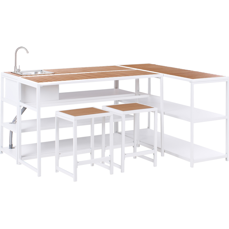 Outdoor-Küche mit Spüle AVETRANA Metall Braun Weiß – Bild 4