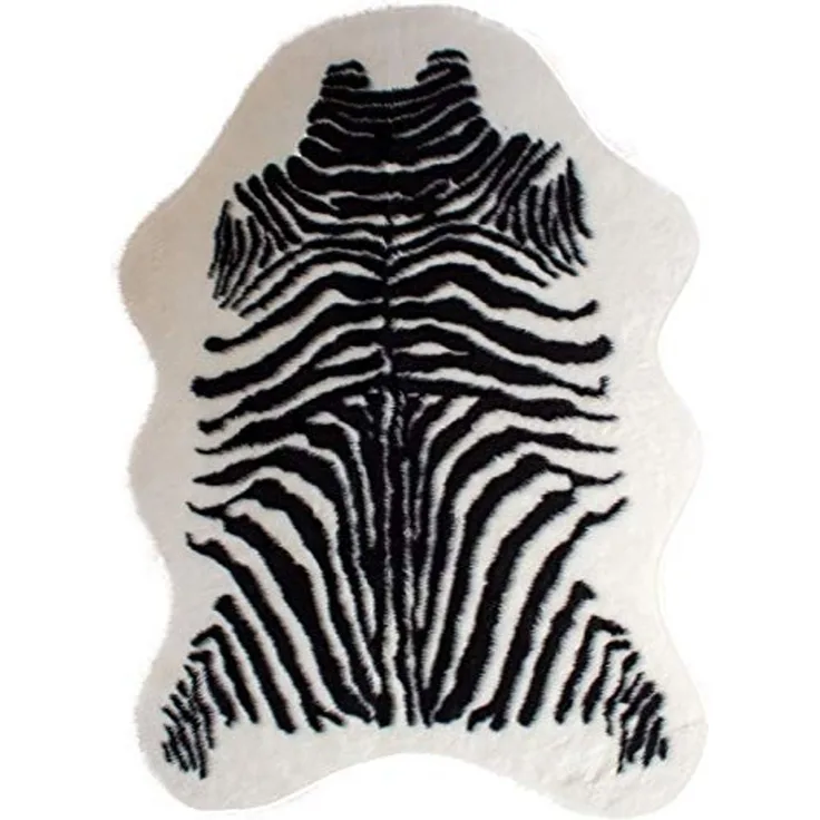 Kunstfell Teppich- Zebra Schwarz Weiß in 3 Größen, Tier Fell, Tiermuster in Weiß Schwarz 110 x 150 cm