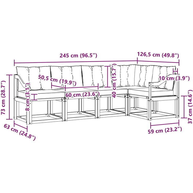 vidaXL Outdoor-Sofagarnitur 5 stk. 5-Sitzer Weiß und Hellgrau 3389485 – Bild 12