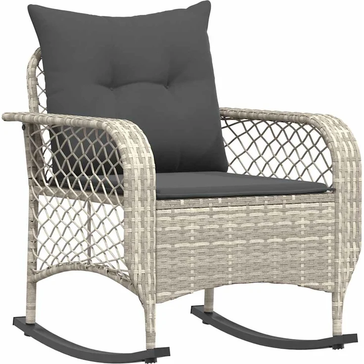 vidaXL Garten-Schaukelstuhl mit Kissen Hellgrau Poly Rattan 4104198 – Bild 1