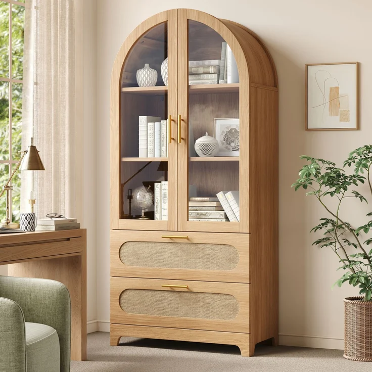 Vitrine 80x40x175 cm mit Glastüren, 3 verstellbaren Einlegeböden und 2 Schubladen – Bild 5