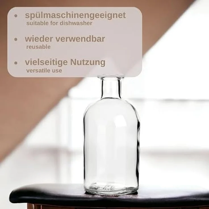gouveo Trinkflasche Glasflaschen 250 ml Apotheker mit Korken - Leere Likörflasche 0,25 l, 24er Set, Transparent, HGK – Bild 3