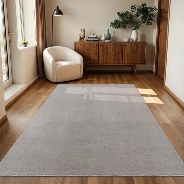 TaraCarpet Teppich Supersoft Kurzflorteppich Fiona Uni, rechteckig, Höhe: 14 mm, Wohnzimmer, Schlafzimmer, Esszimmer, Fiona grau 50x80 – Bild 5