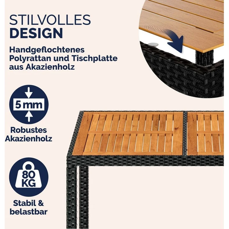Casaria Garten-Essgruppe, (9-tlg), Polyrattan 8 stapelbare Stühle 190x90 cm Esstisch Akazie Wetterfest – Bild 3