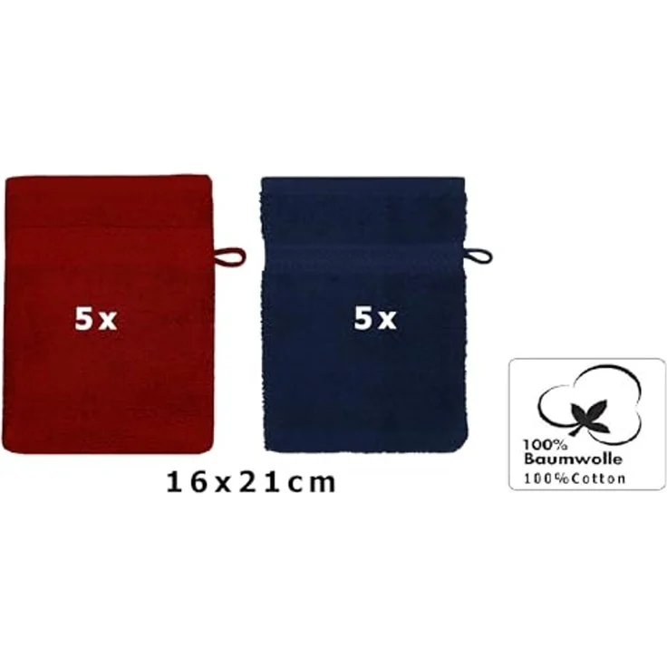 Betz Waschhandschuh 10 Stück Premium 16x21 cm Farbe dunkelrot und dunkelblau, Baumwolle (10-St) – Bild 2
