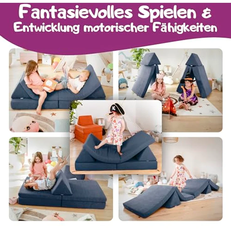 Linodino Kindersofa Spielsofa I aus Schaumstoff Bausteine I Spielcouch für Kinder, Wasserfeste Unterbezüge, Waschbare Chenille Bezüge 30° – Bild 3