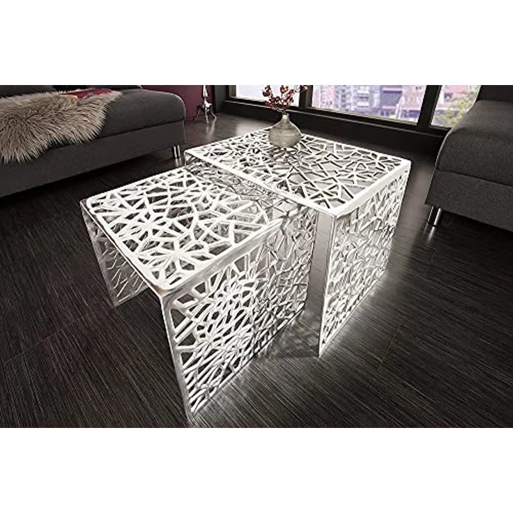 riess-ambiente Couchtisch ABSTRACT 49cm silber (Set, 2-St), Wohnzimmer · Metall · eckig · Handarbeit · Gap Design · Modern – Bild 7
