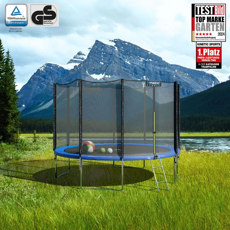 KINETIC SPORTS Trampolin Outdoor 'Salto Plus' - Komplett-Set für Kinder, USA Sprungtuch, Netz, Randpolster, Leiter, Blau-2, Ø 183 cm – Bild 2