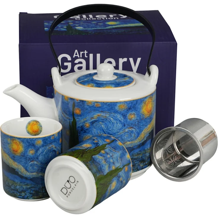 DUO ART GALLERY Teekanne 600 ml mit 2 Bechern STARRY NIGHT inspired by Van Gogh, New Bone China Porzellan – Bild 2