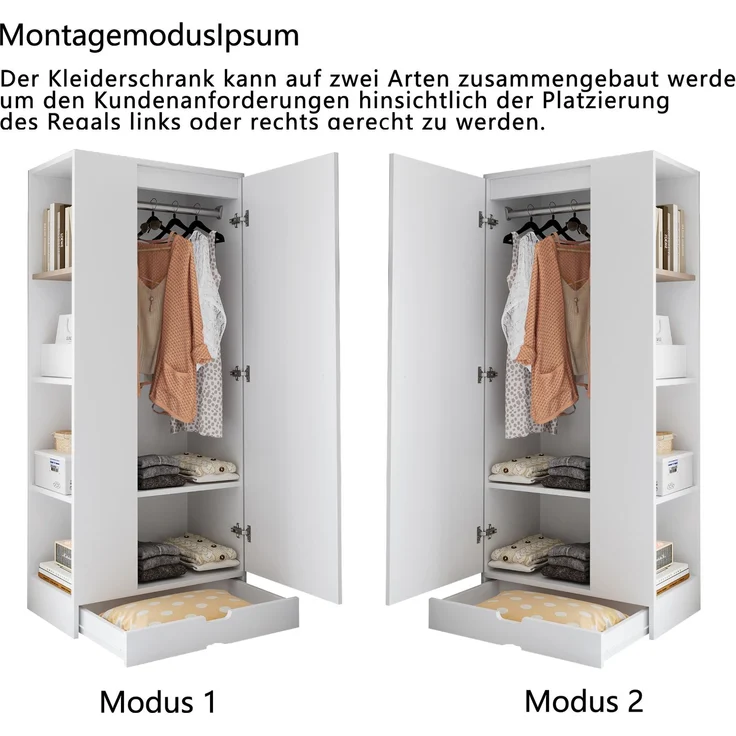Merax Kleiderschrank 70*40*170cm, Eintürige Ausführung, mit Einlegeböden und Schubladen, Weiß – Bild 6
