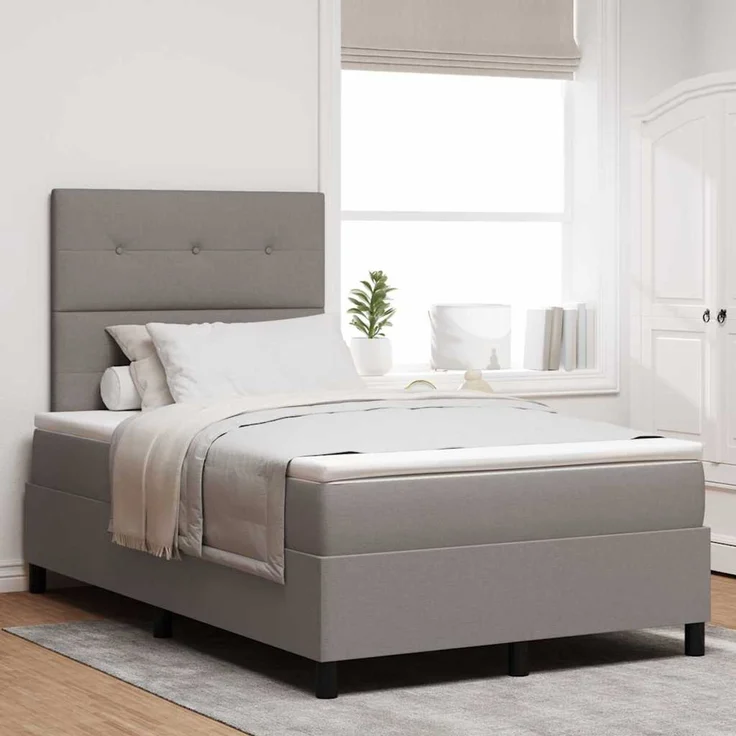 vidaXL Boxspringbett mit LED-Lichtleisten Taupe 120 x 190 cm Stoff 3342855 – Bild 1
