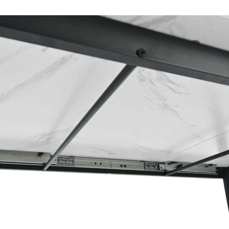 Esstischgruppe 140/180 x 80 x 75 cm, ausziehbar, MDF in Weiß mit Metallbeinen, mit 8 Stühlen – Bild 3