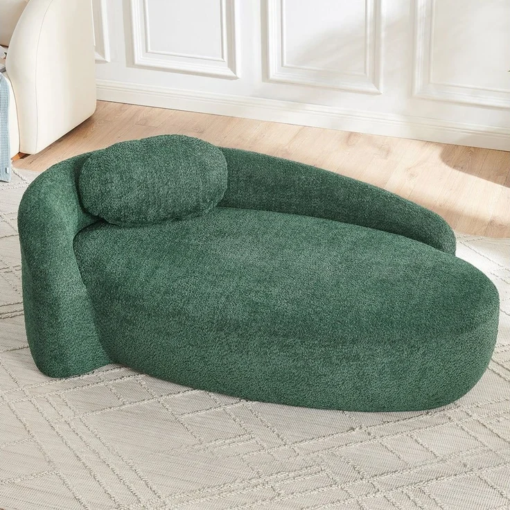 Celya Sofa Minimalistisches Teddyfleece-Sofa mit abgerundetem Design, weich gepolsterte Couch mit Kissen – Bild 1