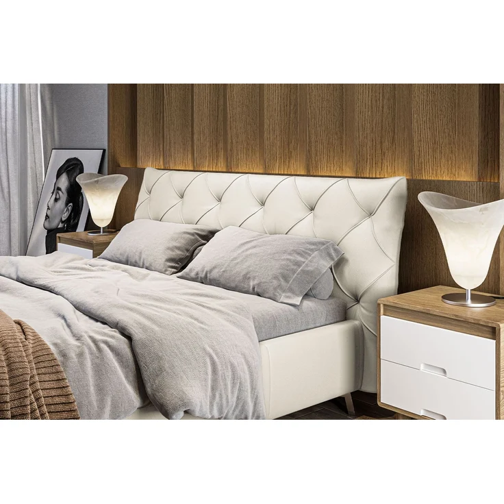 KAWOLA Bett ANNY Polsterbett Kopfteil niedrig Leder weiß 160x200cm – Bild 2