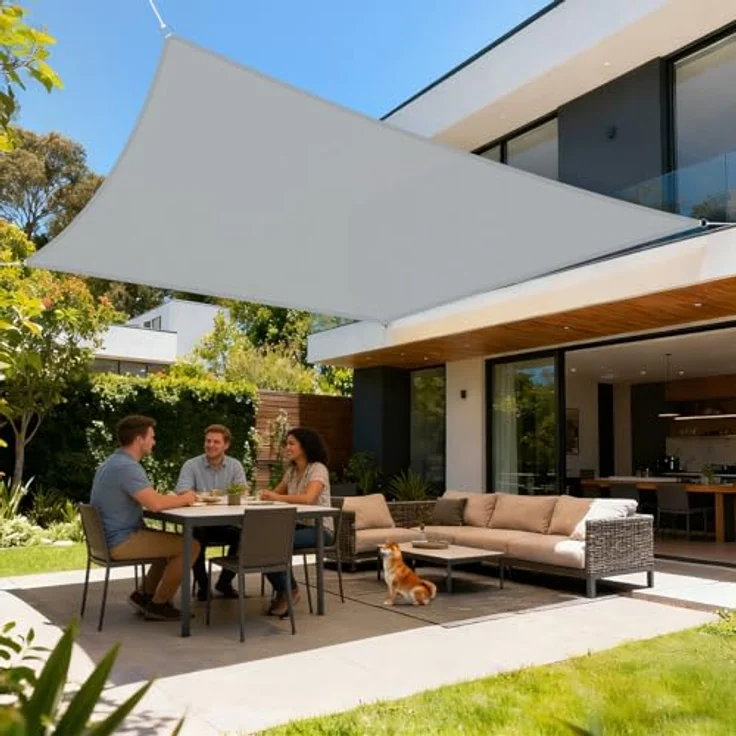 LOVE STORY Sonnensegel Wasserdicht 2x3 m Rechteckig PES Polyester Sonnenschutz Windschutz Balkon Terrasse 95% UV-Schut,für Balkon Garten,Hellgrau – Bild 2