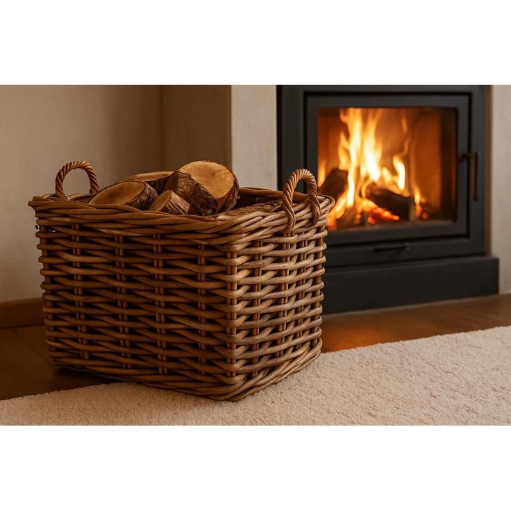 Kobolo Kaminholzkorb Holzkorb Korb Rattan cane mit abnehmbarem Jutestoff, Innenmaße: 51x30x45 cm – Bild 2