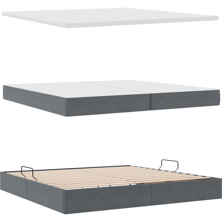 vidaXL Aufbewahrungsbett mit Matratze Dunkelgrau 200 x 200 cm Samt 3372112 – Bild 8