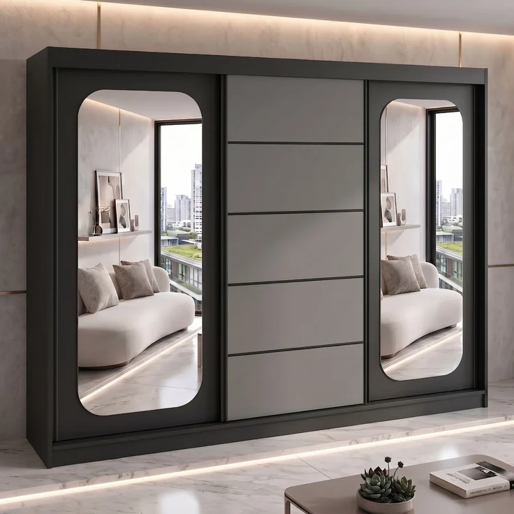 BELANO Schwebetürenschrank 200 cm mit Spiegel – Kleiderschrank mit Schiebetüren, Innenausstattung: Comfort – Bild 2