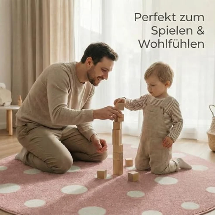 Jimri Kinderteppich DOTS l Pünktchen Gepunktet | Farbe: Beige Blau Rosa | Kinderzimmer/Jugendzimmer – Bild 5