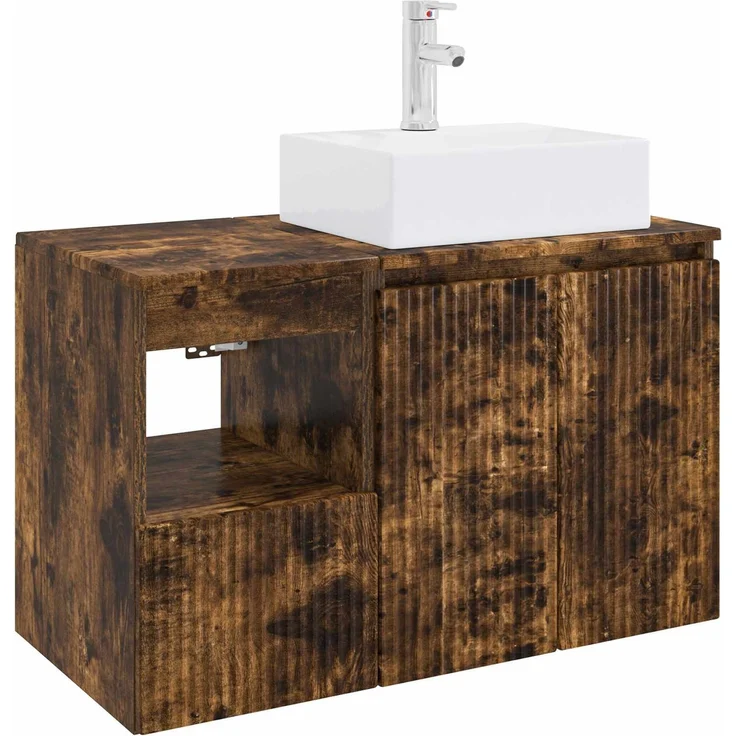 vidaXL Badezimmerschrank-Set 2 stk. Geräucherte Eiche 3404059 – Bild 2