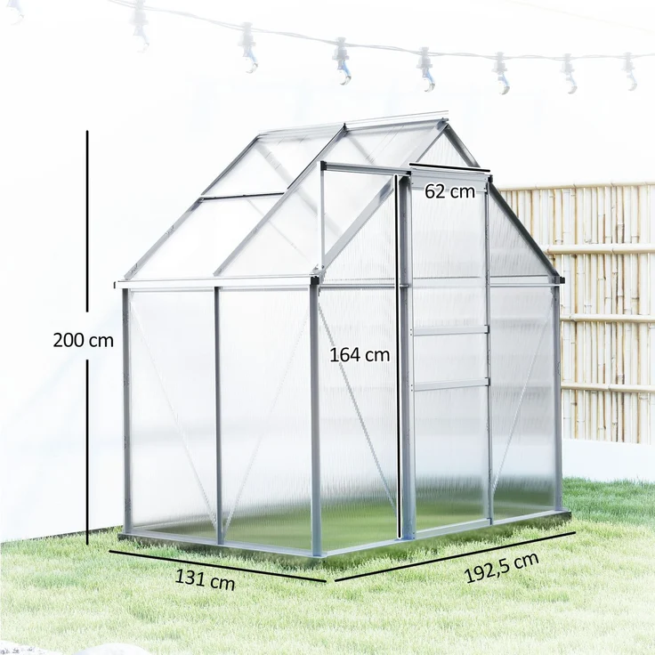 MELAYR, Gewächshaus aus Aluminium und Polycarbonat mit Fundament, 131 x 70 x 10,5 cm, Transparent – Bild 5