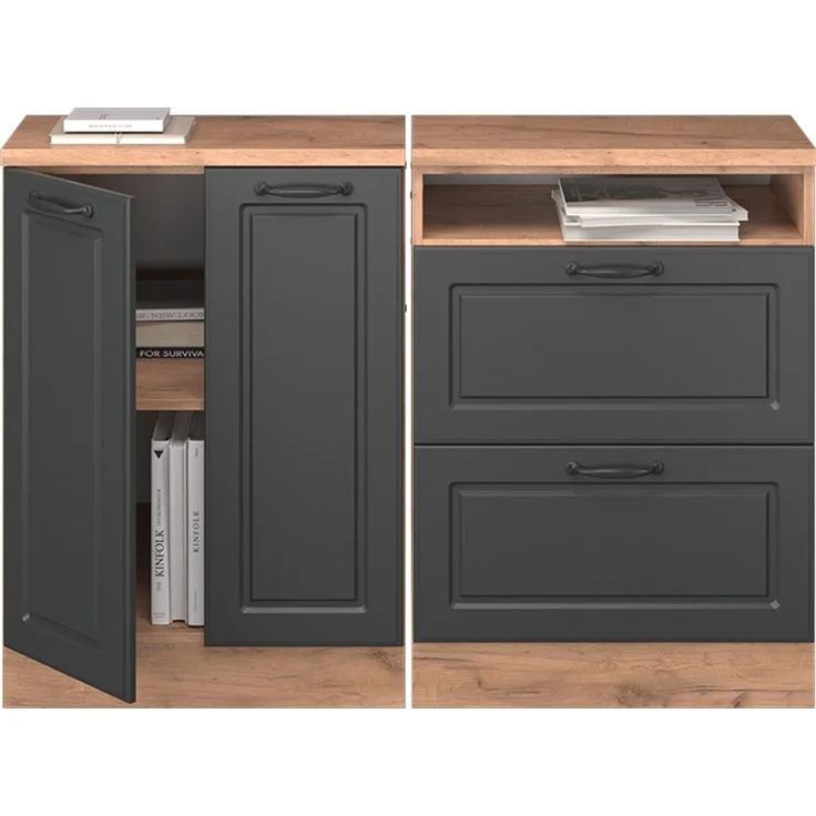 Küchenschrank für Dachschrägen R-Line Anthrazit Landhaus 120 cm 2er Set Schrankkorpuss 60 cm Tiefe Vicco – Bild 5