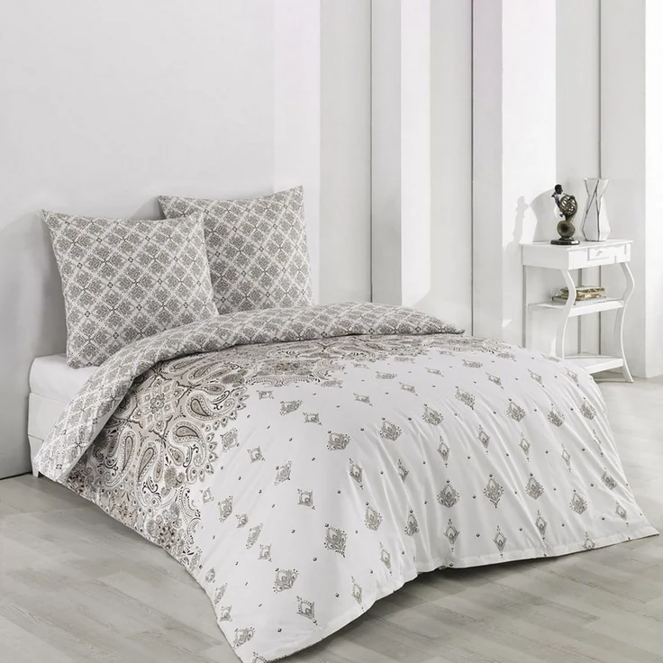 Buymax Bettwäsche Wendebettwäsche, Bettbezug-Set Stone, Harley, 100% Baumwolle, 3 teilig, 200x200 cm, Reißverschluss, hochwertig, Weiß, Beige – Bild 1