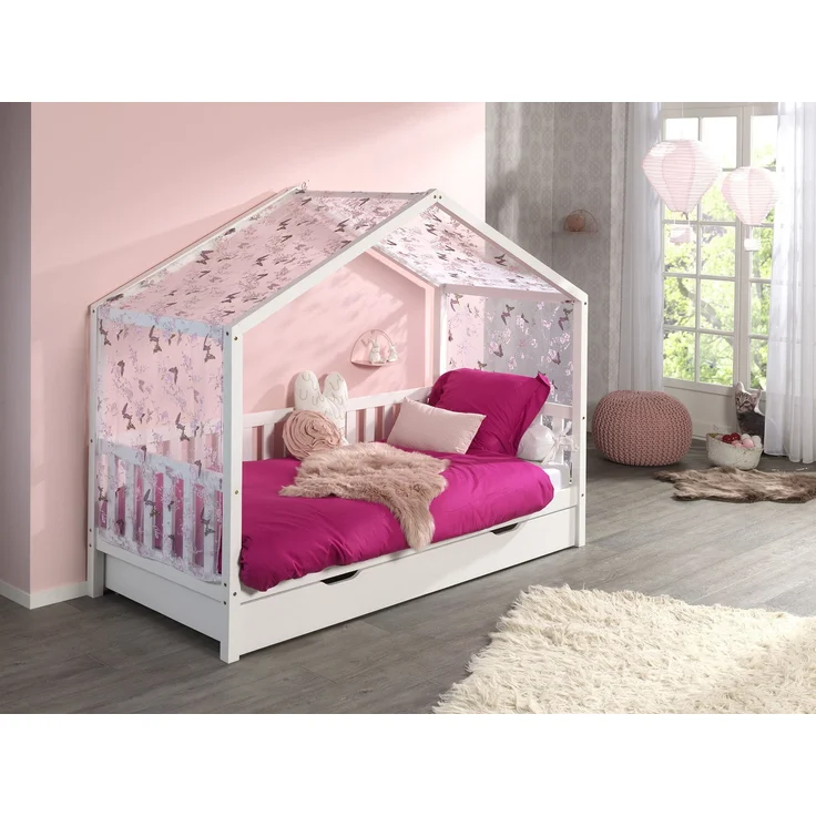 Hausbett mit Textilhimmel Kapua 210x97x170 Massivholz Weiß – Bild 2
