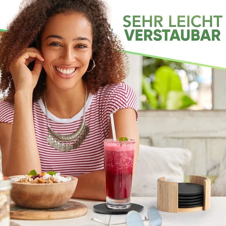 Loco Bird Getränkeuntersetzer 6er Set aus Schiefer rund inkl. Box, Zubehör für Getränke, Tassen, Glas, Design Glasuntersetzer in dunkelgrau – Bild 5