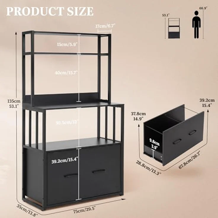 YITAHOME Aktenschrank mit Schublade, Aktenschrank mit Bücherregal für A4, Briefe, Rechtsakten, Metall-Aufbewahrungsschrank, Druckerständer für Büro, Schule, Zuhause, Organisation, Schwarz – Bild 3