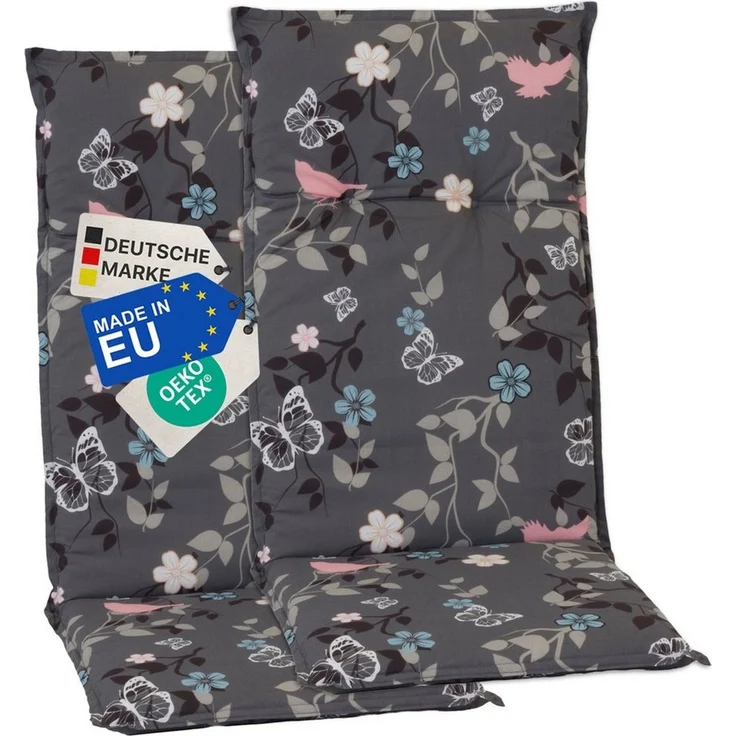 NYVI Hochlehnerauflage Hochlehner Auflagen 2er Set Barcelona - Gartenstuhlauflagen 118x50cm, (2 St), Stuhlauflage, Sitzauflage mit Halteband, UV-fest, Blumen Floral – Bild 1