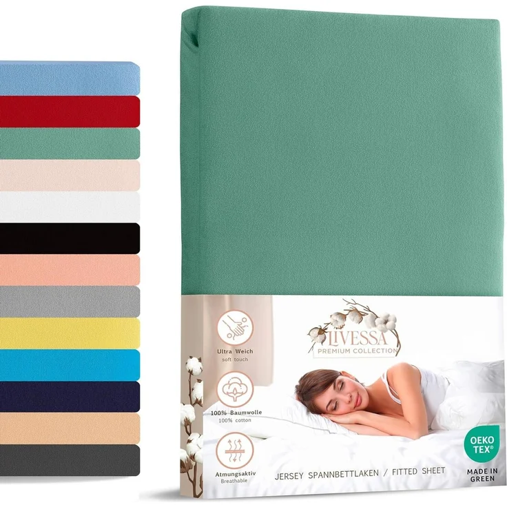 livessa Spannbettlaken Jersey Spannbettlaken Bettlaken Baumwolle weich Rundumgummi, Jersey, Gummizug: Rundumgummizug, In 9 Größen und vielen Farben erhältlich aus 100% Baumwolle – Bild 1