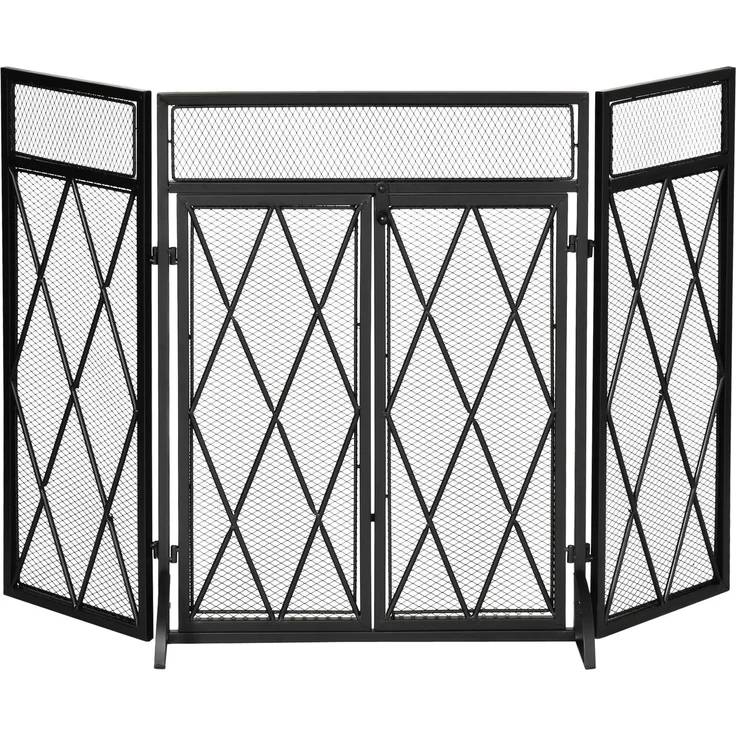 JARDJ Funkenschutzgitter aus Metall für Kamine mit 3 klappbaren Paneelen, 120 x 11,5 x 79 cm, Schwarz – Bild 2