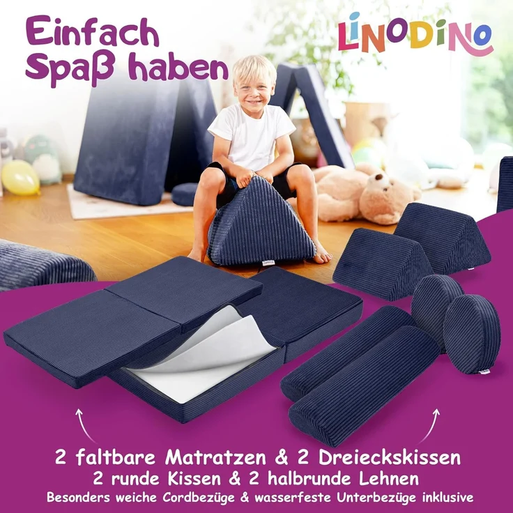 Linodino Kindersofa Spielsofa I Schaumstoff Stapelsteine für Kinder I Kindercouch, 3 Jahre Garantie – Bild 4
