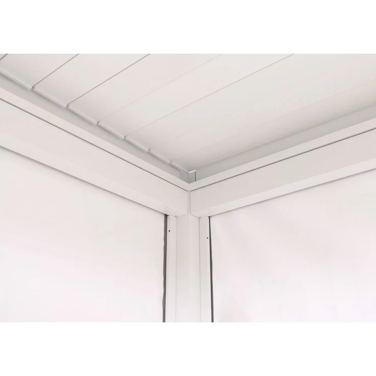 Pergola HWC-P65 mit 3x Seitenwand, Rollo Terrassenüberdachung Garten Lamellenpavillon, 10cm-Alu-Gestell 3x3m ~ weiß – Bild 5