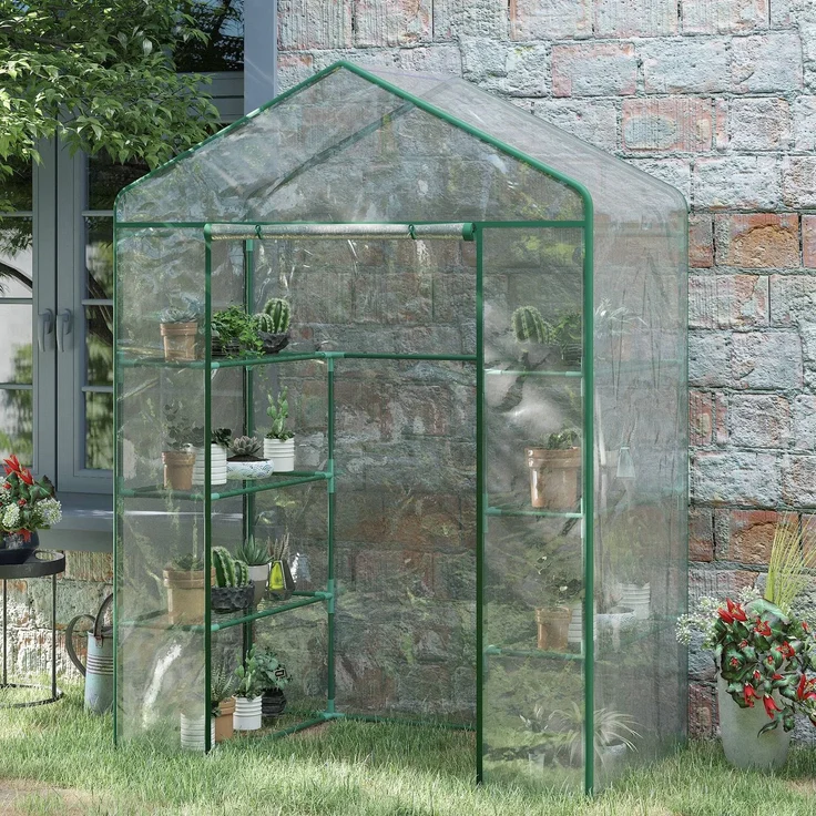MELAYR, Gartengewächshaus mit 8 Ablagen, transparenter PVC-Abdeckung und Rolltür, 93 x 29,5 x 11,5 cm, Dunkelgrün – Bild 4