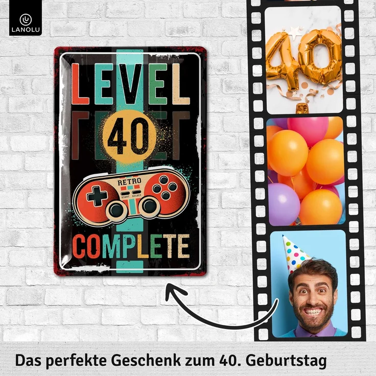 LANOLU Blechschild Geburtstag JAHR LEVEL 40 20x30cm – Metall – Mehrfarbig – 20199 – Bild 3