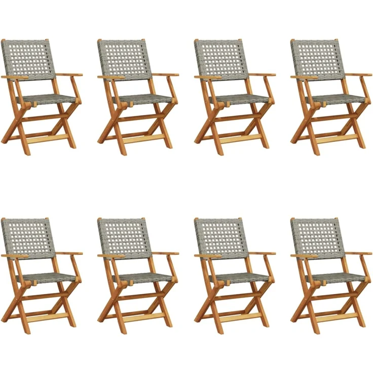 vidaXL Gartenstühle 8 Stk. Klappbar Grau Poly Rattan & Massivholz 3214561 – Bild 1