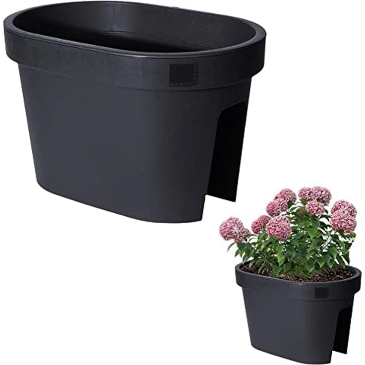 Hängender Blumentopf/Planter Balkon am Geländer - schwarz – Bild 1