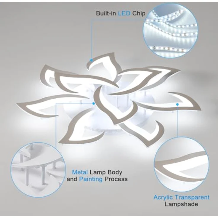 Comely Deckenlampe LED 84W mit 10 Köpfen im Blumenstil, Deckenleuchte Modern aus Eisen und Acryl, Deckenlampe Wohnzimmer 6500K für Schlafzimmer, Küche und Büro – Bild 5
