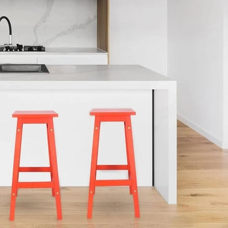 Aranaz Hocker 'Laira' aus Kiefernholz, Koralle, 70 cm – Bild 2